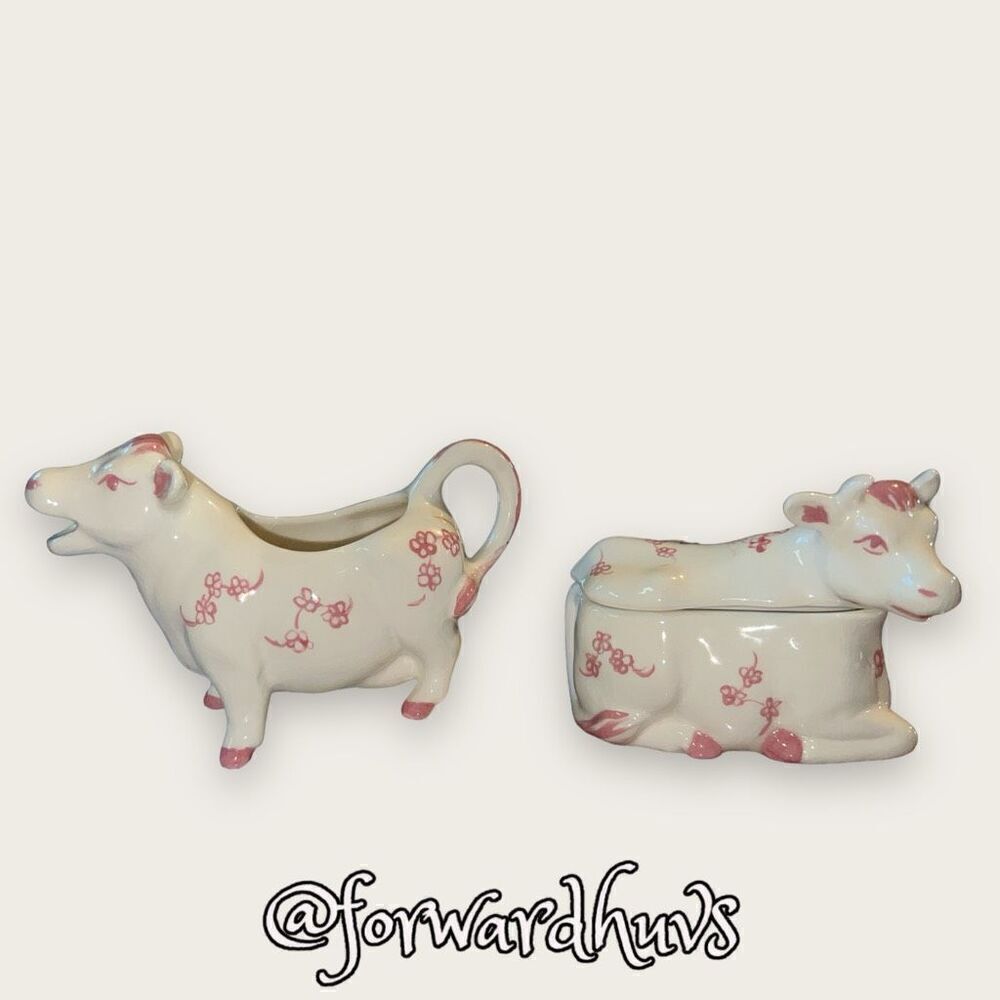 Pink & White Cow Cream & Sugar Set with Lid